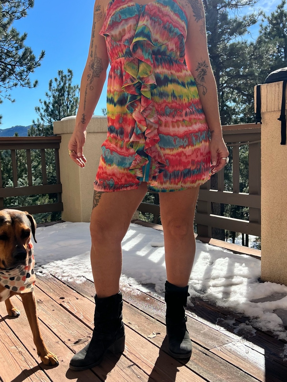 Pink Owl Multicolor Ruffle Front Mini Dress